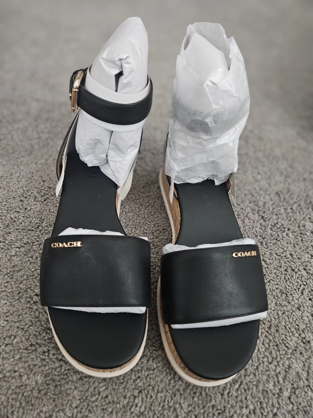 Coach Black Talulah Leather Wedge Sandals